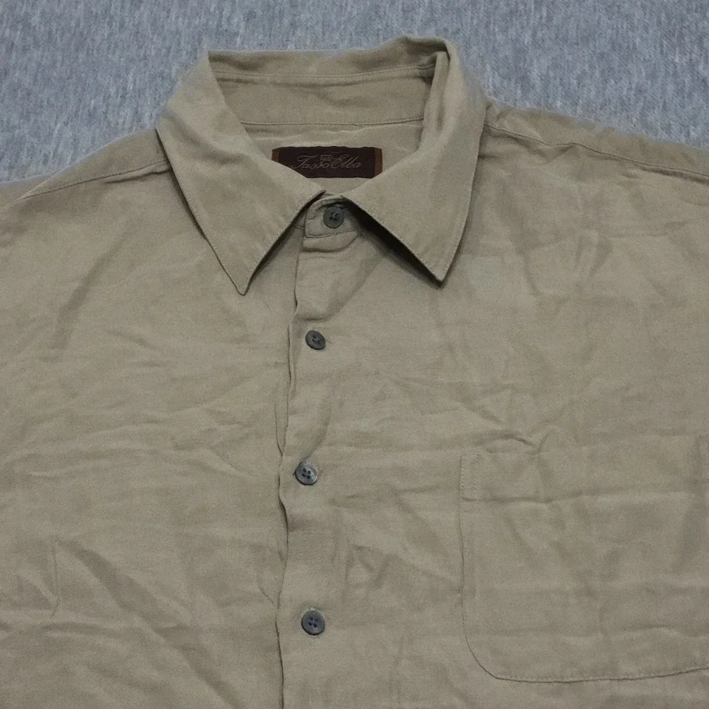 Tasso Elba Mens XL Beige Silk Linen Blend Luxury Camp Resort Shirt Pocket - Picture 1 of 7